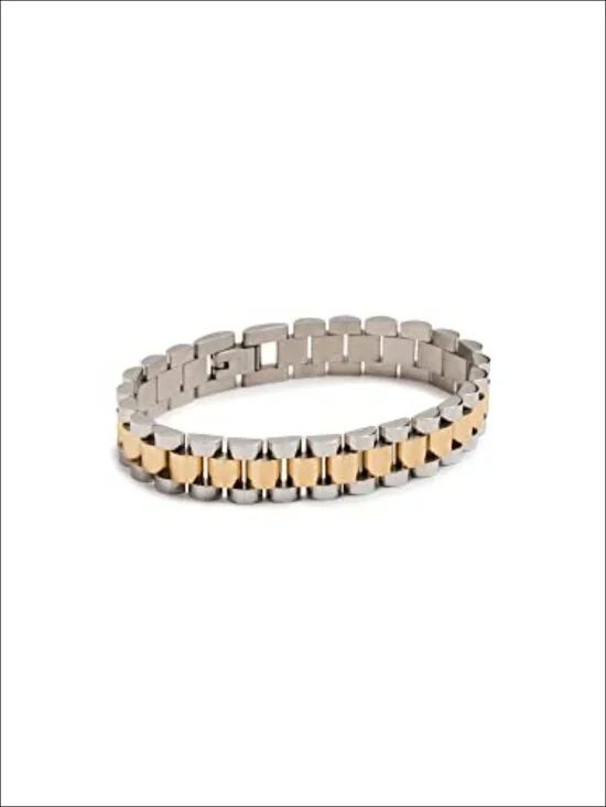 Two-Toned Metal Bangle Watch Bracelet Fold Over Clasp
