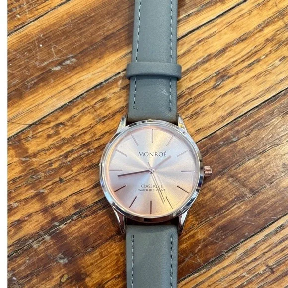 Monroe Classique Sunburst Solerose Rose Gold‎ Watch Grey Leather Water Resistan
