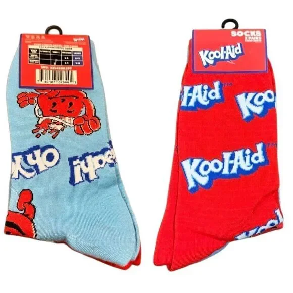 Kool-Aid Crew Length Socks 2-Pack Size Large(Men’s 8-12, Women’s 9-13)