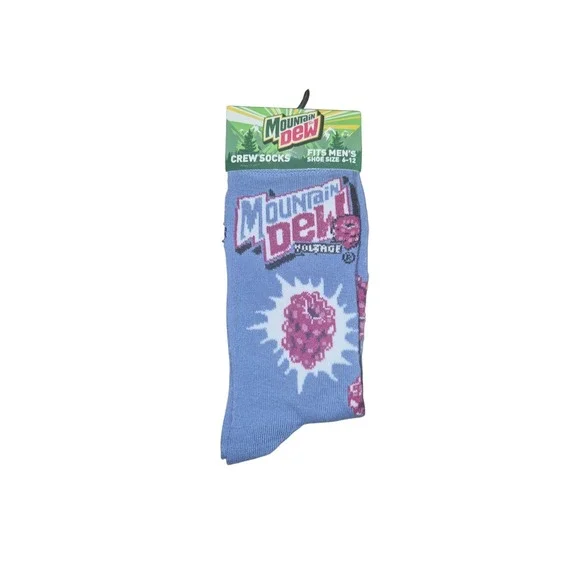 Mountain Dew Voltage Crew Socks Mens Size 6-12 Blue Raspberry Soda Novelty NWT
