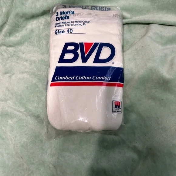Men’s White Combed Cotton Briefs - Size 40 (3-Pack) BVD