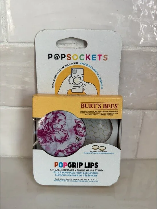 PopSockets Lip Balm Phone Grip PopLips Burt's Bees w/ Refill Pink Peony