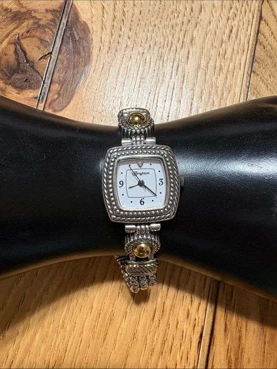 Brighton Vintage Two-Tone Beaded Square Dial Bracelet Watch - Silver & Gold