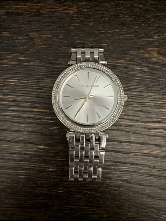 Michael Kors Silver Crystal-Trim Women's Bracelet Watch