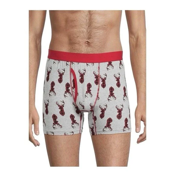 Holiday Time Men’s Printed Boxer Briefs Plaid Deer Size X Large (40-42)