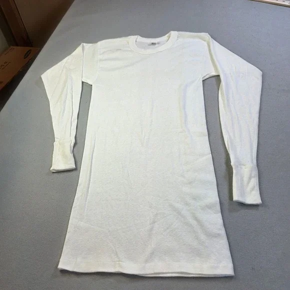 Vintage Made in USA All Cotton Long Sleeve Thermal Undershirt White XL