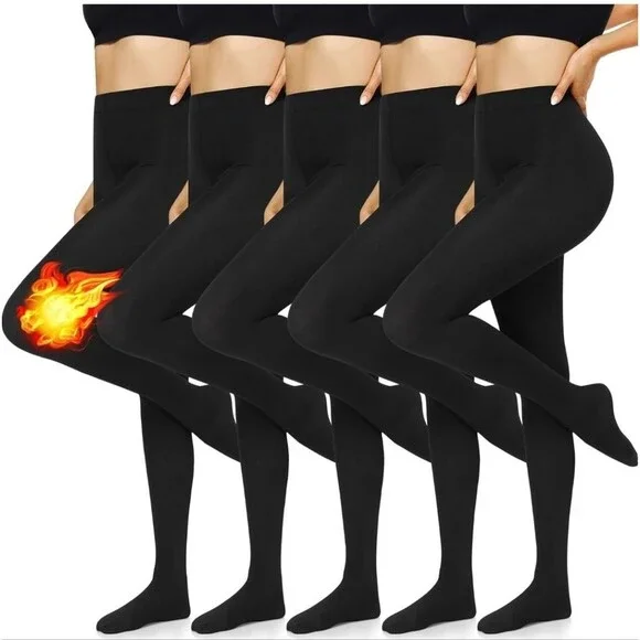 NEW 5-Pack Women's Fleece Lined Tights - Super Opaque Control Top Warm Tights