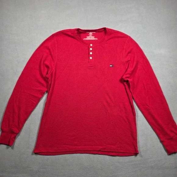 Tommy Hilfiger Henley Mens Extra Large Red Sleepwear Long Sleeve Waffle Knit