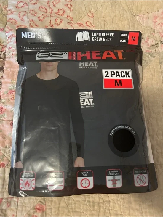 32 Degrees Men’s Long Sleeve Crew Neck Thermal Tops 2-Pack - Black