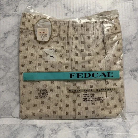 1970s Fedco Fedcal Boxer Shorts Cotton Men's Underwear Vintage Size 32 NOS New