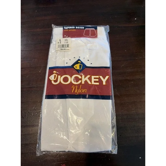 New Vtg 1996 JOCKEY Mens L White Nylon Tapered Boxer Shorts Underwear OS (c6)