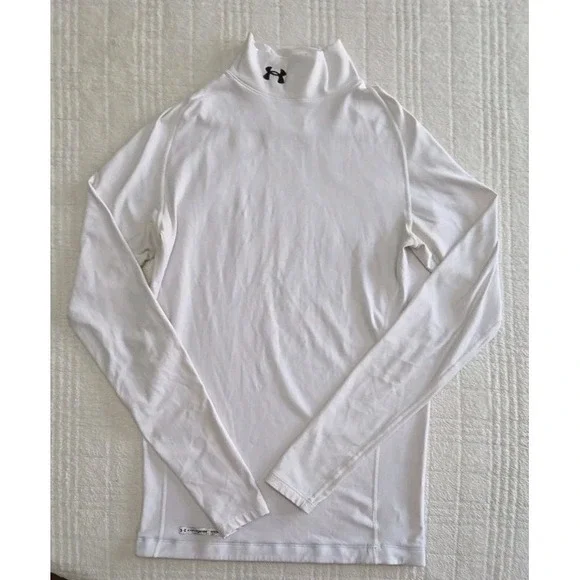 Under Armour Compression Mock Neck Shirt Mens Large White ColdGear Long Sleeve