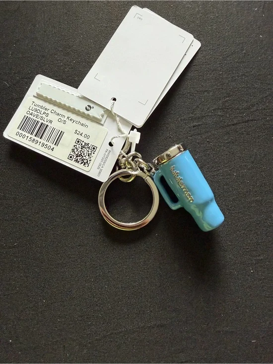 Lululemon blue tumbler charm keychain with silver hardware
