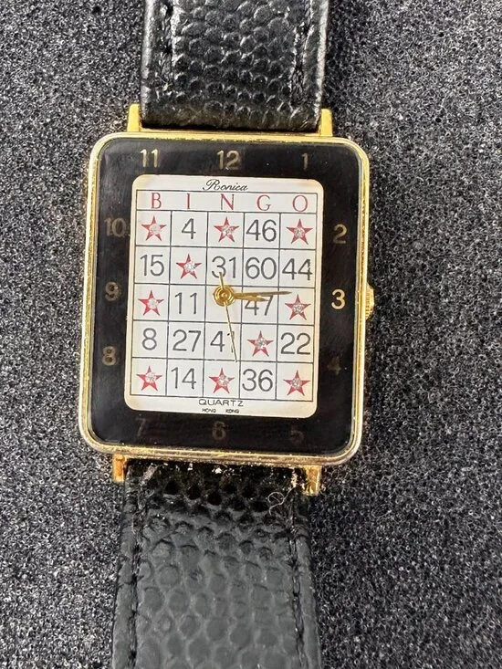 Ronica Bingo Watch Women 25mm White Dial Gold Tone Leather New Battery