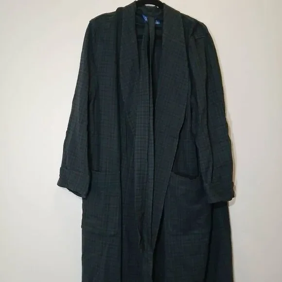 Vintage pendleton mens large long wool robe tartan plaid teal dark green