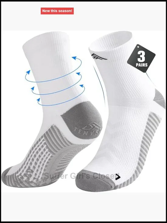 3 Pairs Compression Running Socks - Non-Slip Athletic Socks for Men