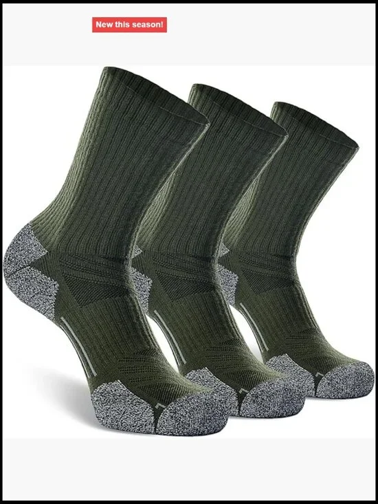 Crew Hiking Socks, Moisture Wicking, Arch Compression, Cushion Boot Socks