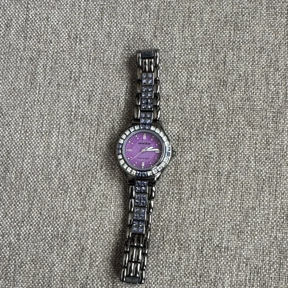 Armitron Women's Watch with Purple Dial; Gunmetal Grey Band; Rhinestone Accents