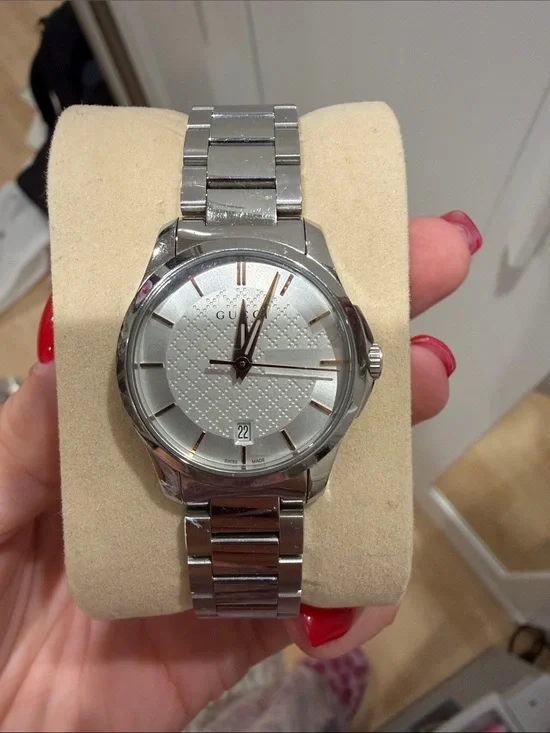 Gucci Silver Stainless Steel Men's Watch with Rose Gold Accents