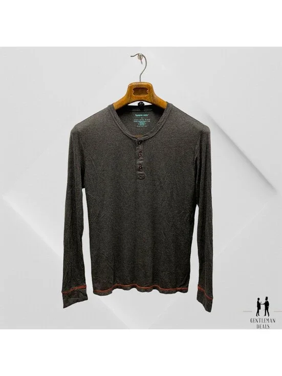Tommy John Lounge Henley Long Sleeve Shirt Pajama Top Gray Loungewear Mens S Rib
