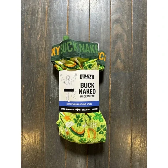 Duluth Trading Co Mens Buck Naked Bullpen Boxer Briefs St Patricks Day Green