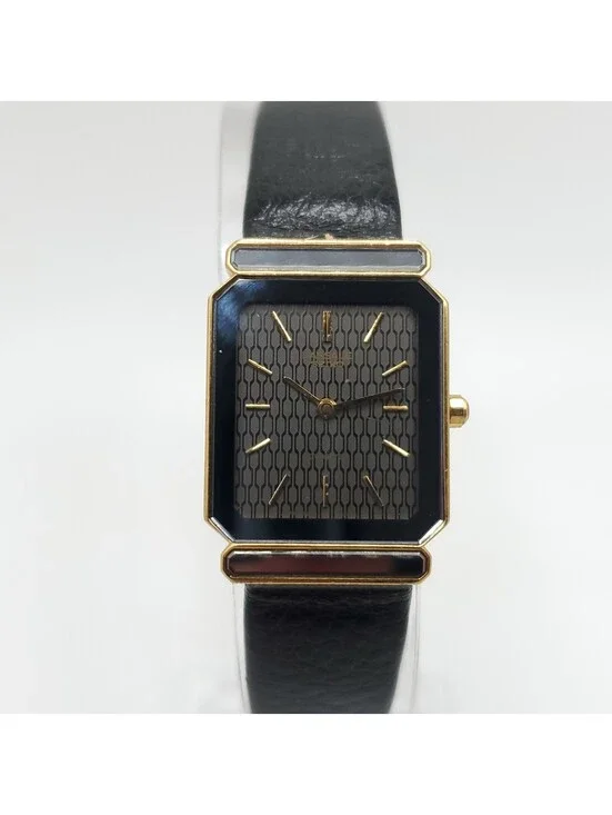 Seiko Lassale Watch Women 18mm Square Gold Tone Black Band New Battery