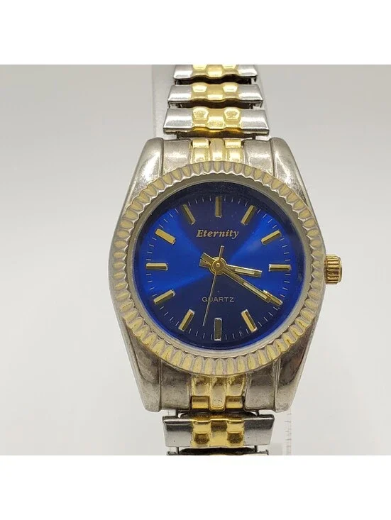 Enternity Quartz Watch Womens 25mm Blue Dial Stretch Band New Battery
