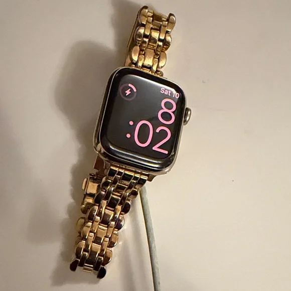 Apple Gold Stainless Steel Link Band Smartwatch with Pink Display Accents