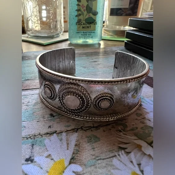Shyanne Silver-Tone Textured Cuff Bracelet with Rope Detailing