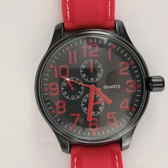 Accutime Mens Watch Black Dial Black Case Red Silicone Strap Quartz K4017