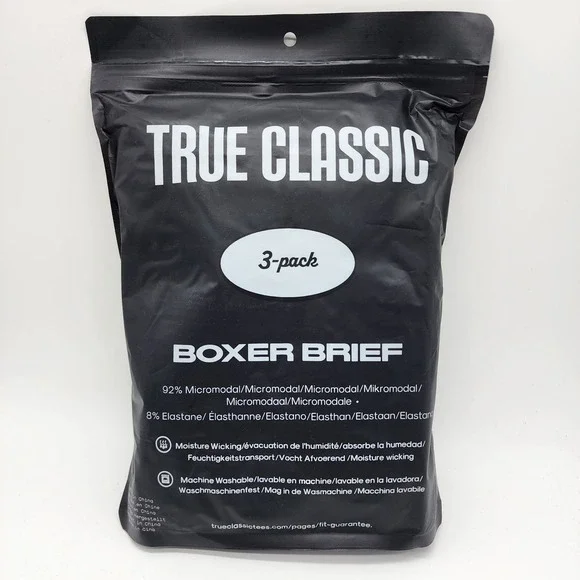 True Classic Boxer Briefs Men's Large Carbon 3 Pack Micromodal Moisture Wicking