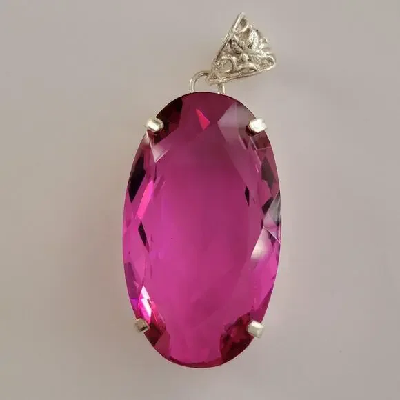 Womens Watch Pink Gemstone Silver Case Filigree Bail Dress Formal Alloy Large