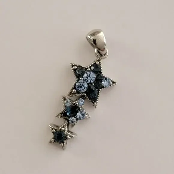 Womens Watch Star Dangle Gemmed Blue Crystal Accents Silver Case Dress