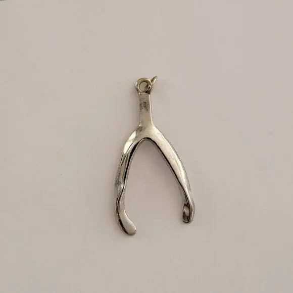 Womens Watch Wishbone Pendant Silver Tone Metal Charm Jump Ring Loop Minimalist
