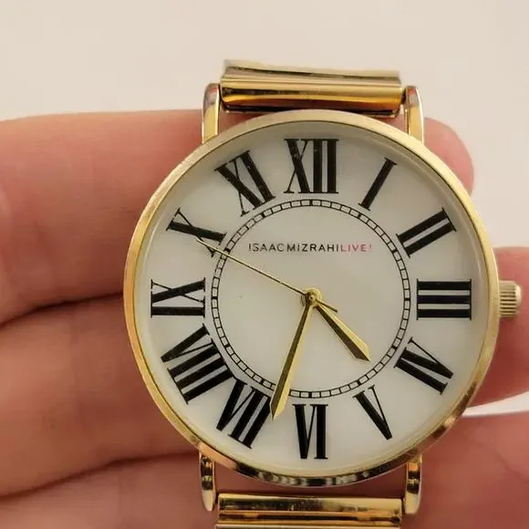 Isaac Mizrahi LIVE! Womens Watch White Dial Gold Case Gold Bracelet Quartz