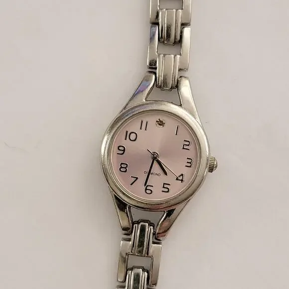 FMD Womens Watch Pink Dial 18mm Silver Case Stainless Bracelet Quartz Diamond