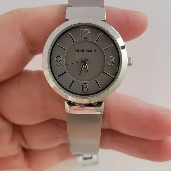 Anne Klein Womens Watch Silver Case Gray Dial Stainless Bangle Bracelet Quartz