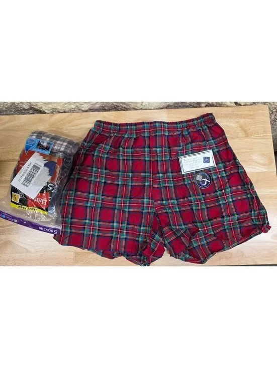 Hanes Men’s Tagless Boxer Exposed Waistband 5‑Pack Assorted Plaid Large