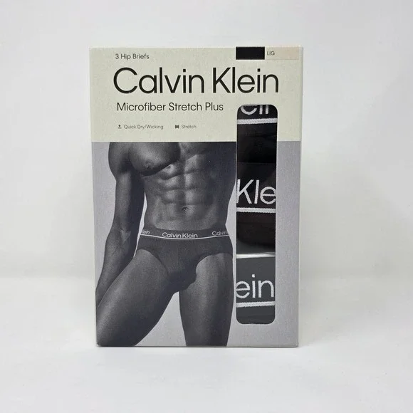 Calvin Klein Microfiber Stretch Plus Hip Briefs Mens Size Large Black 3-Pack