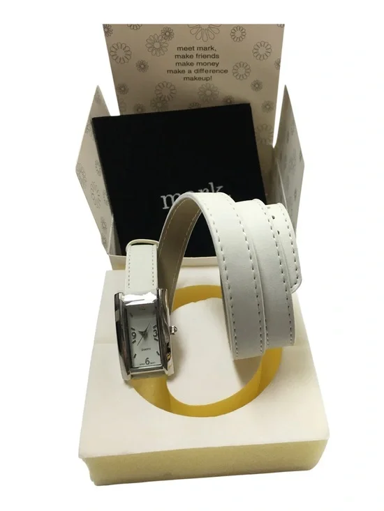 mark. Skinny Wrap Watch Faux Leather Silvertone Rectangle Face Avon 2004 RARE