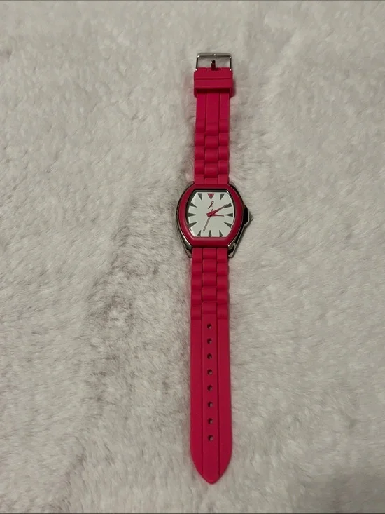 Avon Hot Pink Silicone Strap Watch with Silver Case Back
