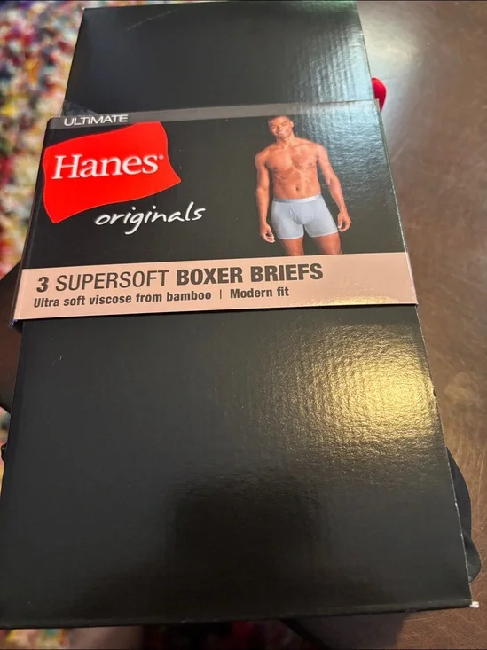 Hanes 3 Pack Supersoft Moisture Wicking Boxer Briefs Blue Red & Black NWT