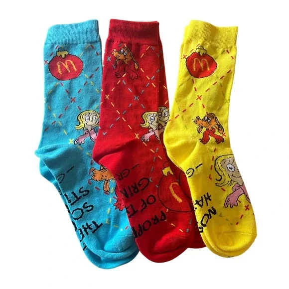 McDonalds The Grinch Christmas Crew Socks Set 3 Pairs Red Yellow Blue Dr Seuss