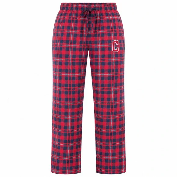 MLB Cleveland Guardians Mens XXL Red Navy Plaid Flannel Pajama pants loungewear