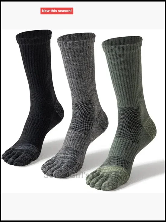 Merino Wool Toe Socks for Hiking Thermal Winter Boot Cushion Five Finger 3 Pairs