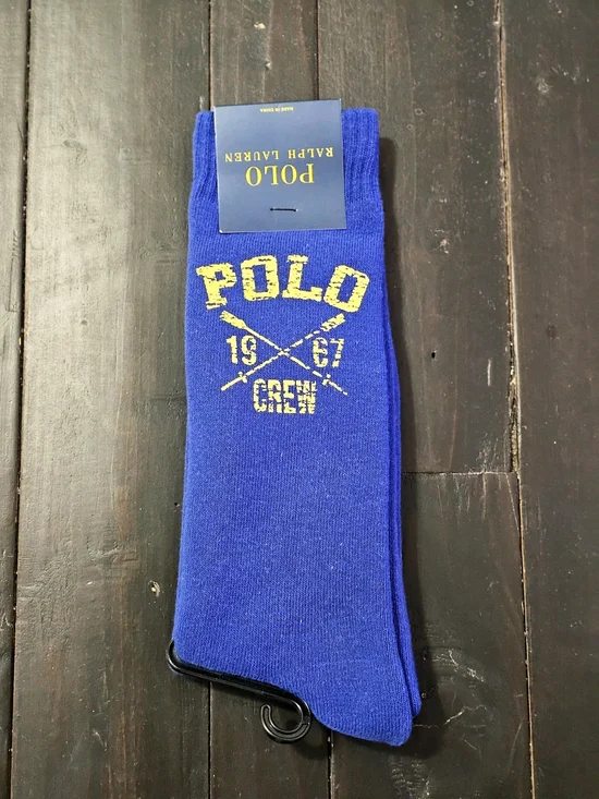 Polo by Ralph Lauren Blue Crew Socks with Yellow Graphic