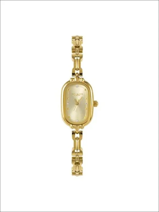 Vintage Petite Gold Bracelet Watch Oval Analog Quartz Luxury Rhinestone