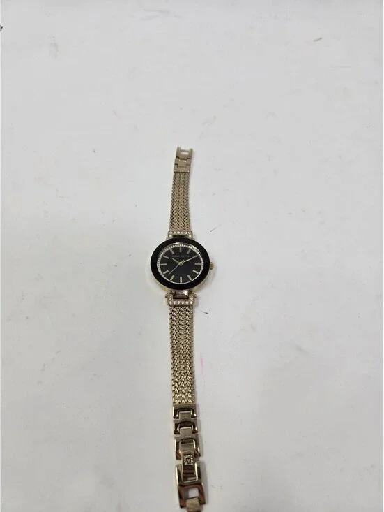 Anne Klein Women's Gold-Tone Mesh Bracelet Watch with Black Dial