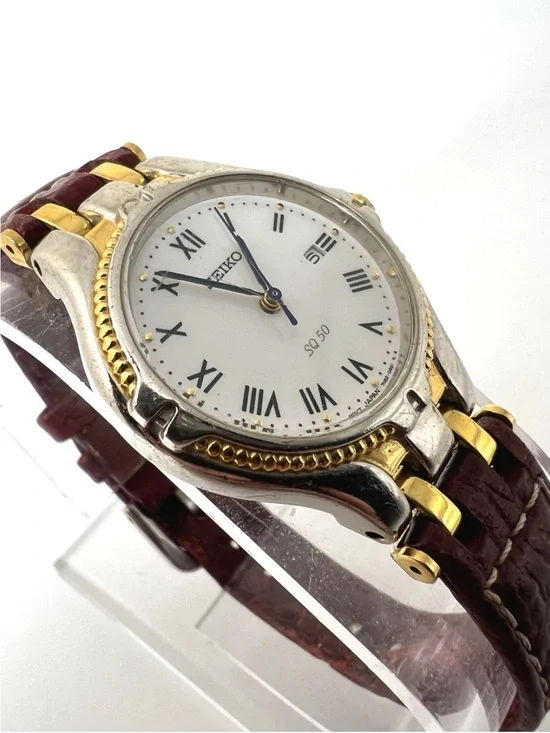 Seiko SQ50 Two-Tone Roman Dial Watch with Leather Strap 30mm