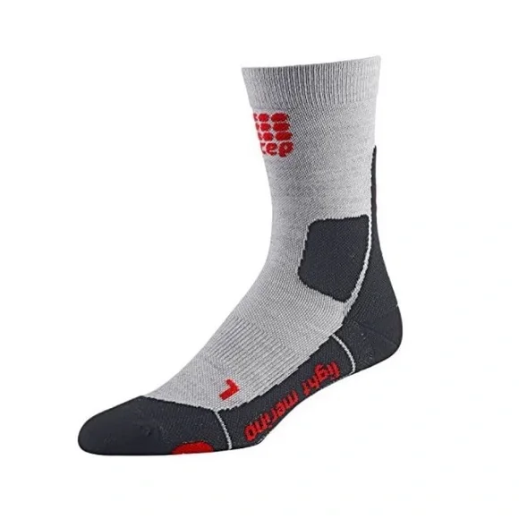 CEP MEN’S CREW MID CUT ATHLETIC‎ PERFORMANCE RUNNING SOCKS RED GRAY SIZE 4